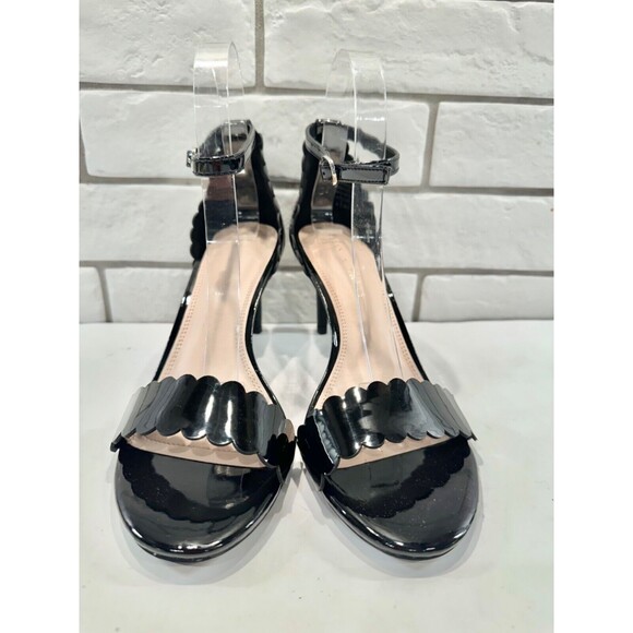 Kelly & Katie Black High Heel Sandals Shoes, Patent Leather Scalloped Size 8 - Picture 3 of 16